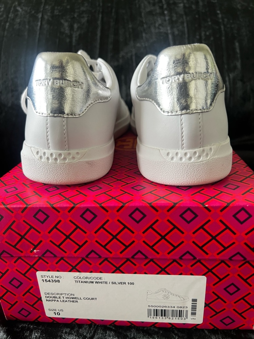 Tory Burch White Leather Sneakers with Silver Heel Tab - Picture 3 of 4